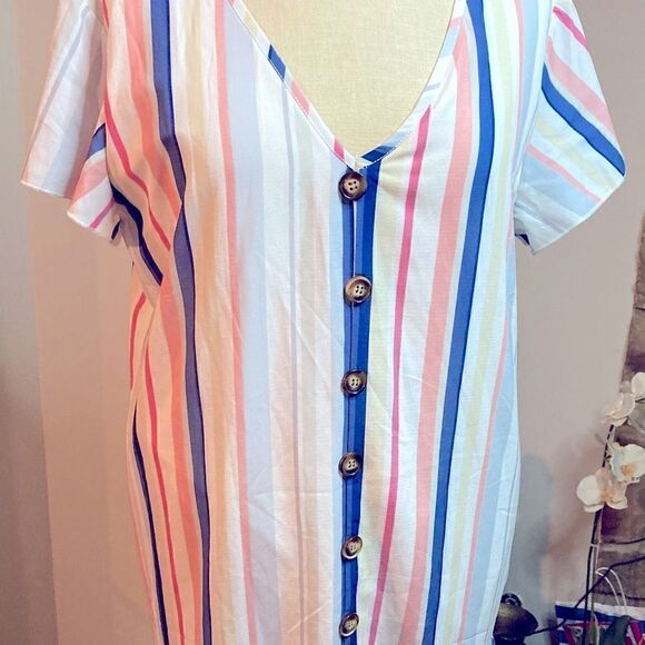 PRETTY GARDEN MULTI-STRIPED DRESS (SZ. M) - Picture 1 of 7